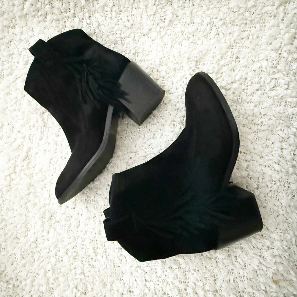 & OTHER STORIES | Fringe Black Ankle Boots‎ Booties Black Suede Leather | Size